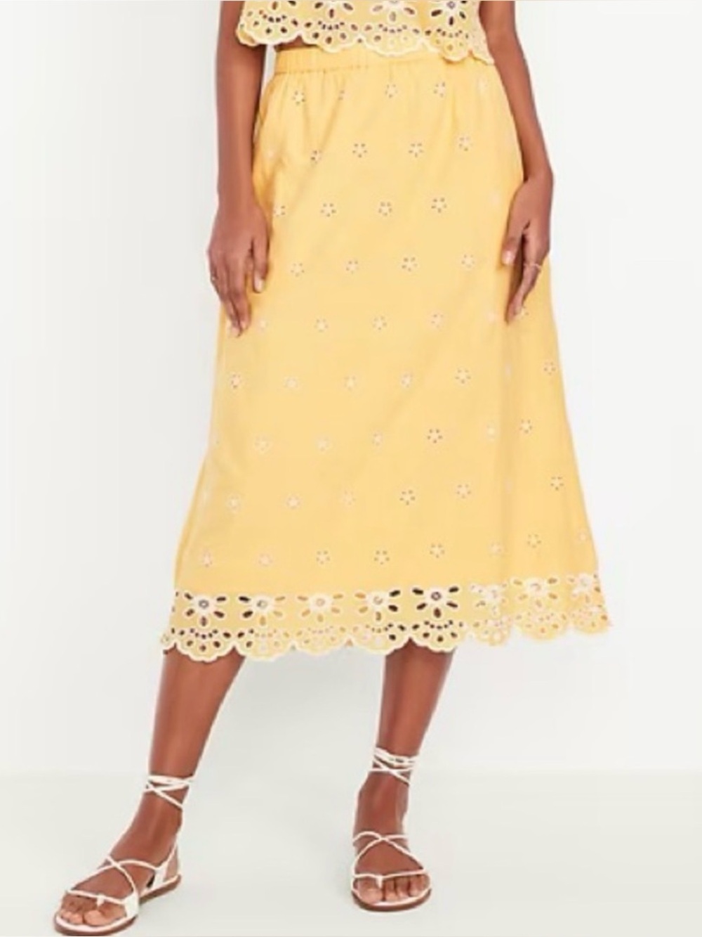 Yellow Eyelet Midi Skirt – Women's